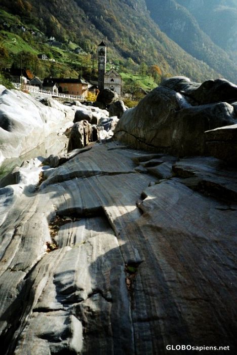Postcard Riverbed of the Verzasca river