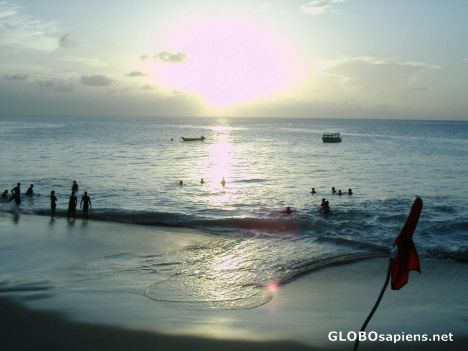 Postcard Sun worshippers on Store Bay