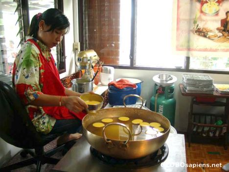 Postcard Traditional candy making demonstration.