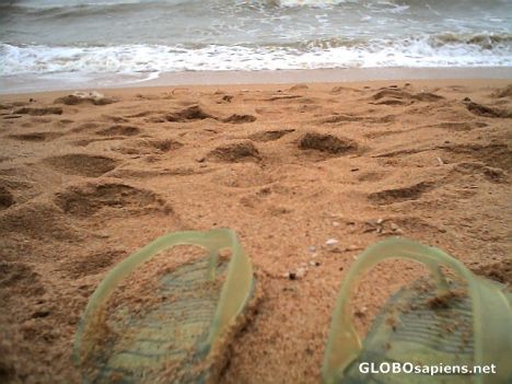 Postcard step on the beach