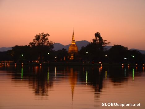 Postcard A Chedi on an Island in Sukhothai