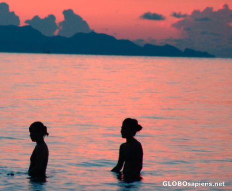 Postcard Swimming at Sunset