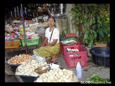 Postcard Egg Seller at Mae Sot Marrket