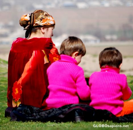 Postcard mother and kids