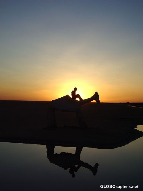Postcard Sunrise at the salty lake Chott El Jerid