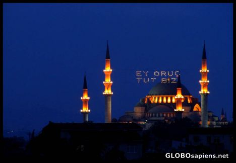 Postcard Mahya between two minarets