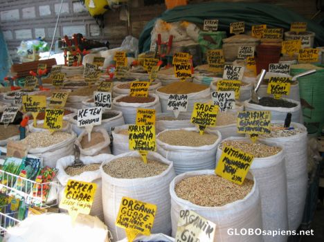 Postcard Shot of a stall in the species market