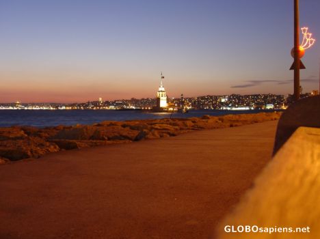 Postcard nightshot of Maiden's Tower