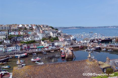 Postcard Brixham Harbour over the rooftops