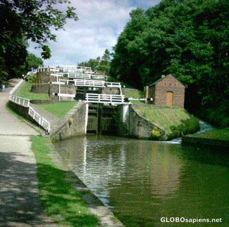 Postcard Five rise locks - Leeds and Liverpool Canal