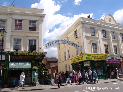 Postcard Greenwich Market entrance