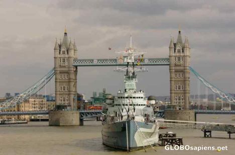 Postcard Tower Bridge and HMs Belfast