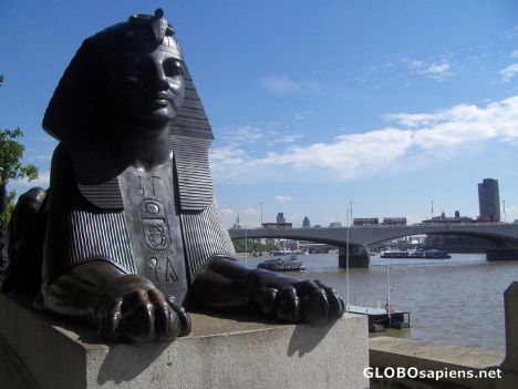 Postcard The left sfinx at Cleopatras Needle