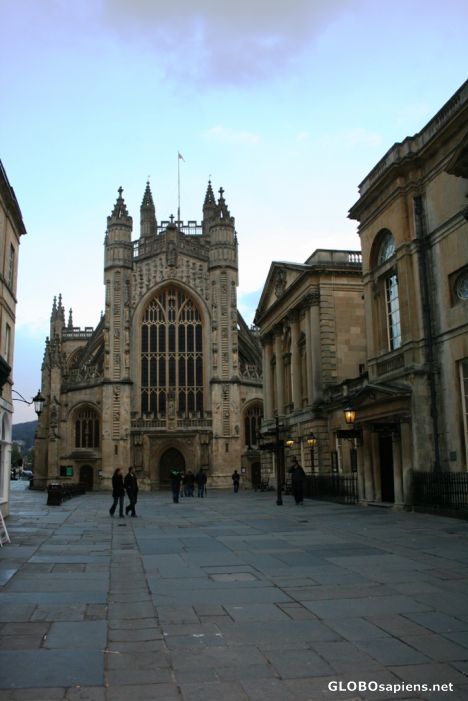 Postcard Bath abbey in sunset