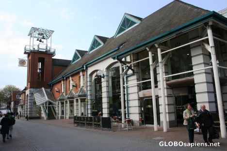 Postcard Brooks shopping mall and clocks
