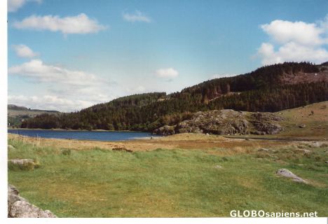 Postcard Lake Bala and surrounding hills, Wales. UK.