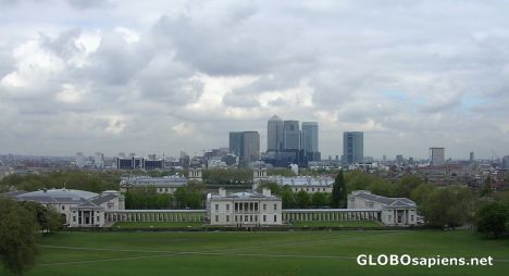 Postcard View of the Queen's House and the  Canary Wharf
