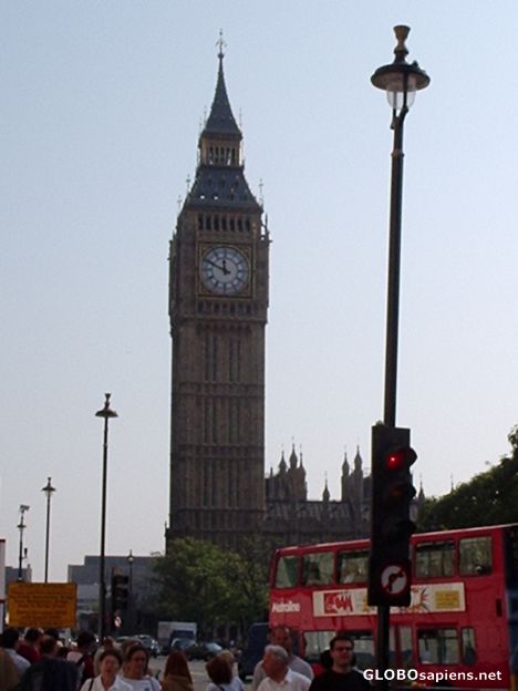 Postcard Big Ben and red buses