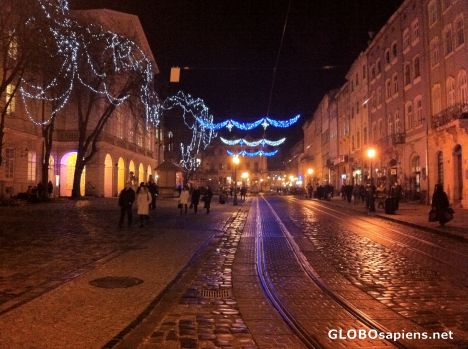 Postcard Lwów (UA) - Old Town at night