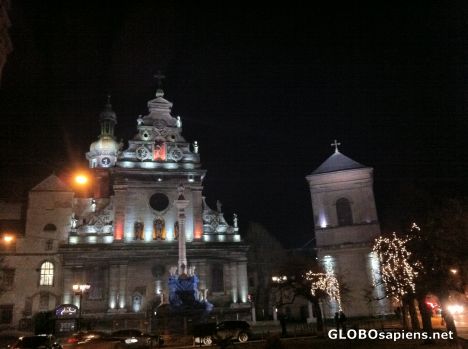 Postcard Lwów (UA) - the Bernardine Church at night