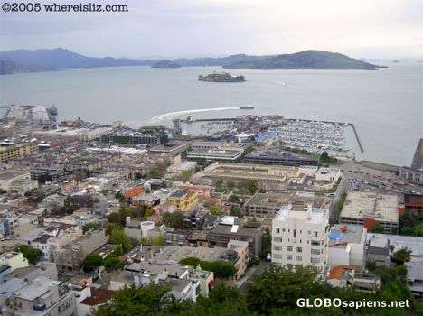Postcard Angel Island and Marin, From Coit Tower, SF