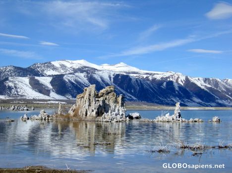 Postcard Mono Lake and limestone rock