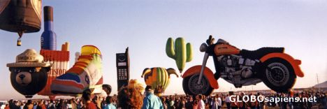 Postcard Fantasy Balloons in the light of the rising sun.