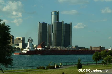 Postcard GM Renaissance Center along the International Rive