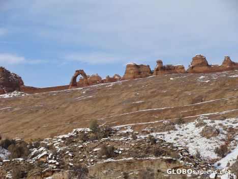 Postcard Delicate Arch in the distance