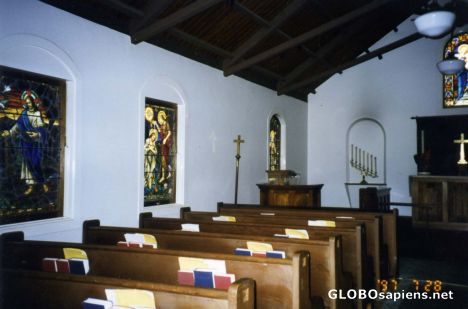 Postcard Lava Rock Church-side interior