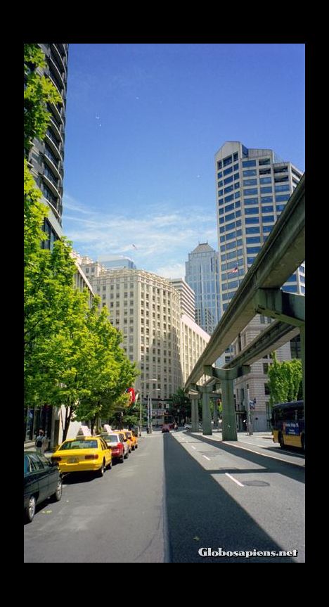 Postcard Monorail in the heart of down town Seattle