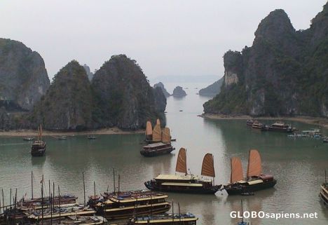 Postcard Ha Long Bay in cloudy day