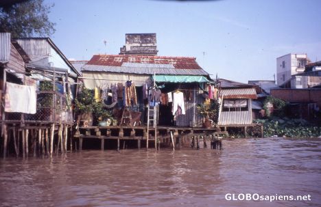 Postcard Living at tbe bank of the Mekong River, Vietnam