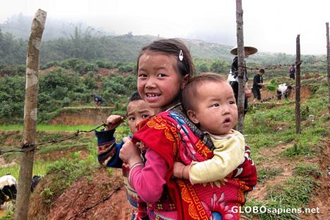 Postcard Black H'mong Girl and Baby, Outside of Sapa