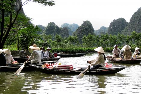 Postcard Tam Coc, on the Ngo Dong River near Ninh Binh.