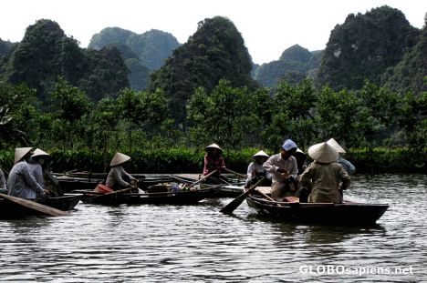 Postcard Tam Coc, on the Ngo Dong River near Ninh Binh.
