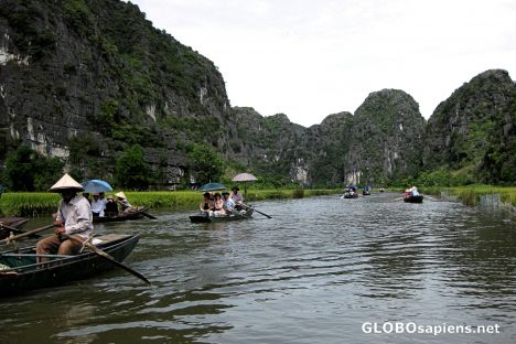Postcard Tam Coc, on the Ngo Dong River near Ninh Binh.