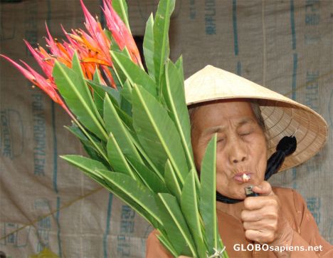 Postcard Smoking-Lady-Hue-Market