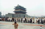 View of People waiting for the entry to Mao's mausoleum, in the background the line goes on