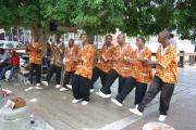 Native song group performing at the Waterfront