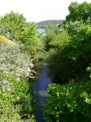 View from the catwalk bridge across the creek to the ocean View from the catwalk bridge across the creek to the ocean