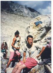 Having a holy bath in the fountains of the River Ganga, near Kailas Mountain. Look at the sadhu with