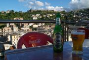 The First Bar, on the top of Hotel First, with a view of the old town and the fortress.