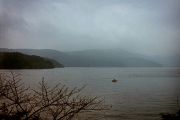 A gloomy view of Lake Ashi from Hakone-Machi. A gloomy view of Lake Ashi from Hakone-Machi.