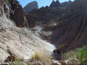 Flash floods had smoothed the rock from the waterfall runoff.