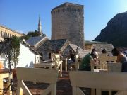 The terrace of the White Bar, offering a great view of the Old Bridge.