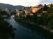 View of Mostar from the Lucki Bridge at sunset.