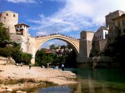 Mostar's Old Bridge, photographed from the southern side.