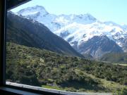 The view of Mount Cook from our room at The Hermitage hotel. The view of Mount Cook from our room at The Hermitage hotel.