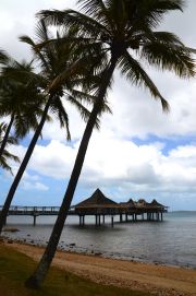 View of the Le Roof restaurant placed on a wooden pier. View of the Le Roof restaurant placed on a wooden pier.